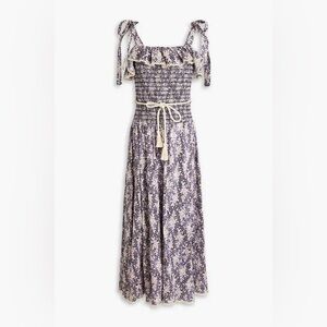 Zimmermann Lavender Floral Smocked Maxi Dress with Cream Ties
